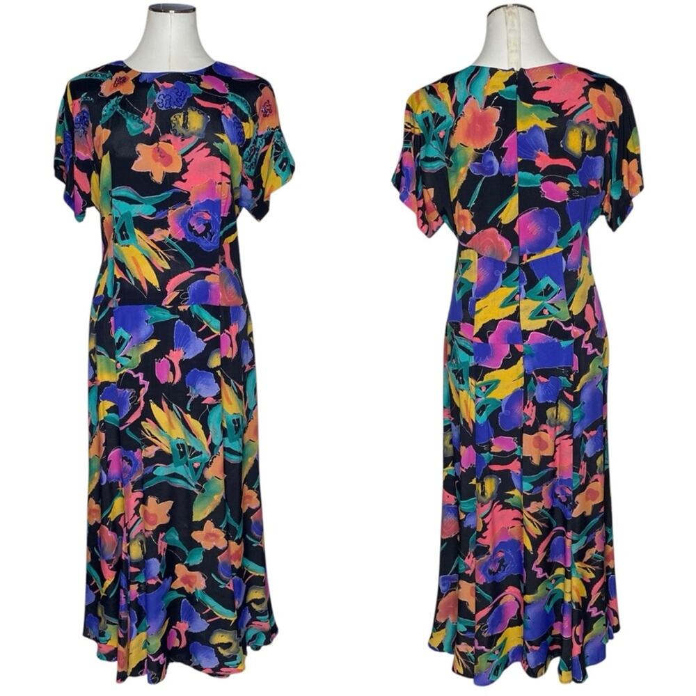 Vintage Carole Little Bold Floral Maxi Dress size 12